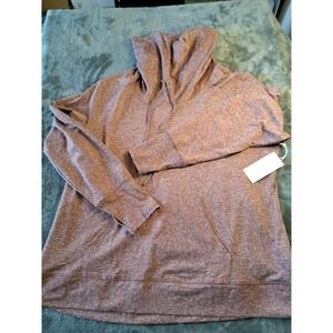 Balance Collection Womens 1X Oxblood Red Heathered Cowl Neck Hoodie BPT4656T NWT
